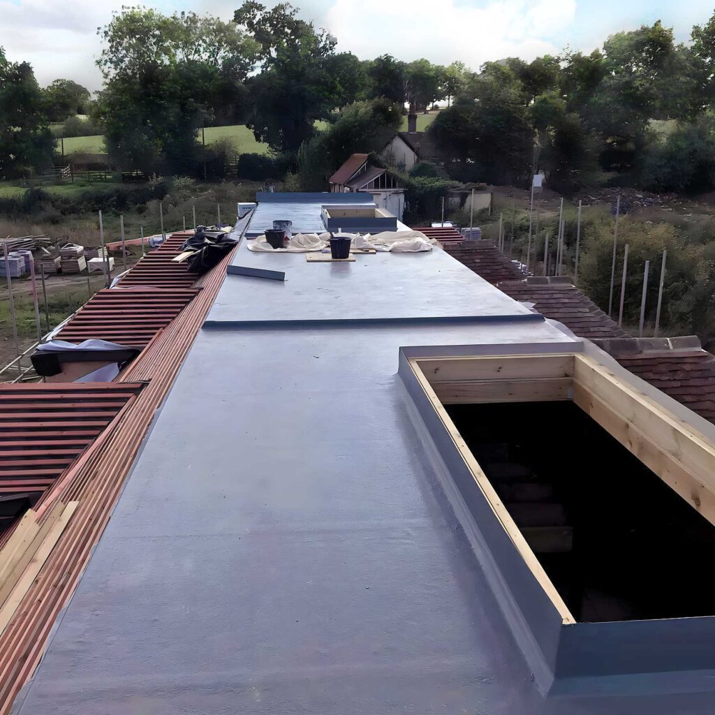 Fibreglass roof across four properties